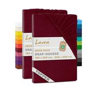 Lavea® Lot de 2 Draps-Housses pour Surmatelas/Topper 180x190/200 cm - Jersey 100% Coton - pour Surmatelas Jusqu’à 10 cm - avec Élastique Tout Autour - Bordeaux