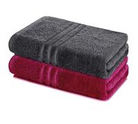 Lavea® Lot de 2 Serviettes de Bain 80x200 cm 100% Coton Douces et Absorbantes - Parfaites comme Serviettes de Bain Grande Taille, Draps de Bain ou Serviettes de Toilette - Anthracite et Bordeaux