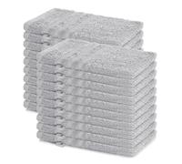 Lavea® Lot de 20 Gants de Toilette 15x21 cm - Argent | 100% Coton, Doux et Absorbants, Idéals comme Gants de Toilette Bébé et Serviettes Visage pour Salle de Bain, Hôtel et Spa
