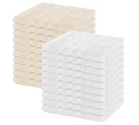 Lavea® Lot de 20 Lavettes 30x30 cm en Éponge 100% Coton - Serviettes Visage et Invités, Douces et Absorbantes - pour Bébés, Maquillage, Cuisine, Maison et Voyage - Blanc et Crème