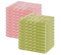 Lavea® Lot de 20 Lavettes 30x30 cm en Éponge 100% Coton - Serviettes Visage et Invités, Douces et Absorbantes - pour Bébés, Maquillage, Cuisine, Maison et Voyage - Vert Clair et Rose Pastel