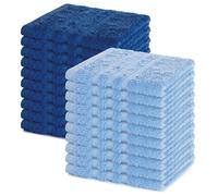 Lavea® Lot de 20 Lavettes 30x30 cm en Éponge 100% Coton - Serviettes Visage et Invités, Douces et Absorbantes - pour Bébés, Maquillage, Cuisine, Maison et Voyage - Bleu Dauphin et Bleu Royal
