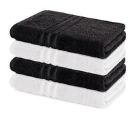 Lavea® Lot de 4 Serviettes de Bain 70x140 cm 100% Coton - Douces et Absorbantes - Idéales comme Serviette de Bain Grande Taille, Drap de Bain ou Serviette de Toilette - Blanc et Noir