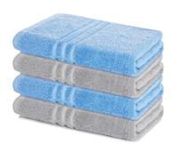 Lavea® Lot de 4 Serviettes de Bain 70x140 cm 100% Coton - Douces et Absorbantes - Idéales comme Serviette de Bain Grande Taille, Drap de Bain ou Serviette de Toilette - Bleu Dauphin et Argent