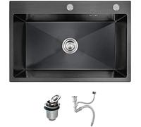 Lavello da cucina Nero in Acciaio INOX, Nuovo lavello Nano a una vasca, moderno, stazione di lavaggio esterna Con tubo flessibile, Versatile per CASA e Giardino