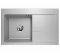 Lavello Évier en granit gris argenté métallisé - Évier encastrable profond 77,5 x 49,5 cm - 1 bac avec égouttoir - Facile d'entretien, résistant aux rayures, réversible - Avec kit d'écoulement et