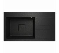 Lavello Évier en granit noir et doré - Évier encastrable profond 88 x 50 cm - 1 bac avec égouttoir - Résistant aux rayures et réversible - Avec écoulement caché - Avec kit de vidange et bonde