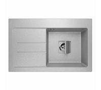 Lavello Qube 1.0 Évier de cuisine en granit encastrable avec égouttoir et siphon caché, gris métallisé gauche