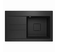 Lavello Qube 1.0 Évier de cuisine en granit encastrable avec égouttoir et siphon caché Noir - Gauche