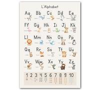 Lavema® Affiche Alphabet Enfant A2 (60x42 cm) Français Poster ABC avec Animaux Beige - Lettres & Chiffres - Poster Éducatif Chambre Bébé & Enfant école primaire École Maternelle Sans Cadre