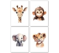 Lavema Affiche décorative pour chambre d'enfant - animaux de safari en afrique - Poster Images Murales A4 Sans cadre photo - Tableaux chambre d'enfant pour Garçon filles - Décoration chambre de bébé