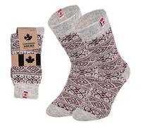 lavendel - Chaussettes Épaisses en Laine Naturelle Canadiennes, Chaussettes Hiver Doublées Peluche Unisexe, Motif Nordique Géométrique, Chaudes et Respirantes pour Maison - Rouge - 43-46
