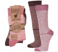 lavendel Chaussettes Hiver Femme Homme Laine Alpaga Mérinos - Chaussettes Chaudes Respirantes Anti-Odeur avec Rayures - 2 Paires Tricot Doux Confortable - Rose&Bordeaux - 39-42