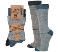 lavendel Chaussettes Hiver Femme Homme Laine Alpaga Mérinos - Chaussettes Chaudes Respirantes Anti-Odeur avec Rayures - 2 Paires Tricot Doux Confortable - Anthracite&Bleu - 39-42