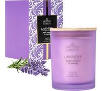 Lavender Candle - 9.7 oz /275g Lavender Scented Candle in Purple Glass Jar with Wooden Lid and Wooden Crackling Wick in a Luxurious Gift Box - Gentle, Tranquil and Relaxing