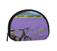 Lavender Field Retro Bike Agriculture Plein Format Imprimé Polyester Portable Mini Sac de Rangement Coquille Portefeuille en Forme de Coquille Petit Portefeuille Shell Sac de Rangement, Noir , Taille