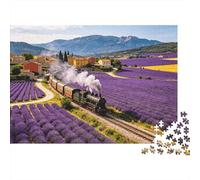 Lavender Field Train Puzzles 1000 Pièces Recyclé Material Provence Countryside Puzzles pour Personnes Âgées Puzzle Game Props Intéressant Accessoires de Jeu Familial pour Adultes 52x38cm/1000 Pièces