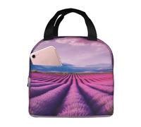 Lavender fields Sac à déjeuner isotherme réutilisable et étanche avec poches latérales Grand sac à repas pour le travail, les voyages en plein air