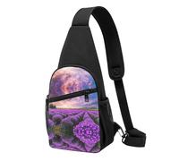 Lavender Fields - Sac de poitrine imperméable imprimé pour la randonnée et les voyages, sangle réglable, design léger avec plusieurs poches., Noir , Taille unique