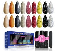 Lavender Violets 12 Pcs Gel Vernis à Ongles Set Charmant9 Couleurs Nail Art Design UV LED Soak Off avec Base Coat, Matt et No Wipe Top Coat Lime à Ongles Starter Manucure Kit F625