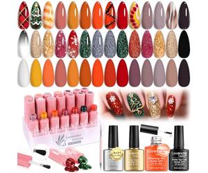Lavender Violets 25 pièce Vernis à Ongles Semi Permanents Avec Blooming Gel UV LED Base,Matte,Top Coat Brillante Design de Manucure Pinceau Ongle Parti Valentin Noël Cadeaux Pour Femmes C406
