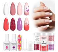 Lavender Violets 6 Couleurs Acrylique Trempage Poudre Système French Nail Art Dip Powder Manucure 2 En 1 Base, Activateur De Vernis De Finition Brosse à Ongles Lime à Ongles M202
