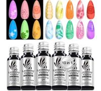 Lavender Violets Lot de 6 vernis à ongles gel UV LED Soak Off avec base mate No Wipe Top Coat Non-acid PH Bond 5 in 1 Builder Base Nail Blooming Gel Glow In The Dark Top Coat Cadeau Femme C201