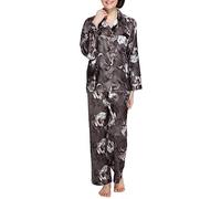 Lavenderi Ensemble de pyjama en satin de qualité supérieure à manches longues pour femme, Argenté, Medium