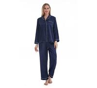 Lavenderi Ensemble de pyjama en satin de qualité supérieure à manches longues pour femme, bleu marine, X-Large