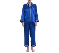 Lavenderi Ensemble de pyjama en satin de qualité supérieure à manches longues pour femme, bleu royal, Small