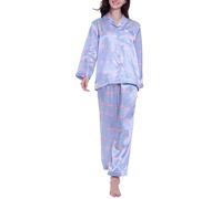 Lavenderi Ensemble de pyjama en satin de qualité supérieure à manches longues pour femme, Flamants roses, L