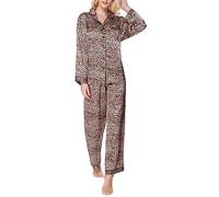 Lavenderi Ensemble de pyjama en satin de qualité supérieure à manches longues pour femme, léopard, Large