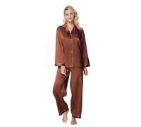 Lavenderi Ensemble de pyjama en satin de qualité supérieure à manches longues pour femme, marron, X-Large