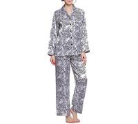 Lavenderi Ensemble de pyjama en satin de qualité supérieure à manches longues pour femme, noir/blanc, Medium