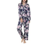 Lavenderi Ensemble de pyjama en satin de qualité supérieure à manches longues pour femme, pivoine, Small