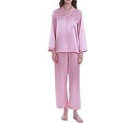 Lavenderi Ensemble de pyjama en satin de qualité supérieure à manches longues pour femme, rose clair, Large