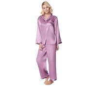 Lavenderi Ensemble de pyjama en satin de qualité supérieure à manches longues pour femme, violet clair, X-Large