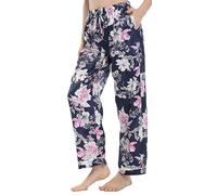 Lavenderi Pantalon de pyjama en satin de soie pour femme avec cordon de serrage - bleu - Medium