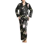Lavenderi Pyjama en satin de qualité supérieure à manches longues pour femme, noir, X-Large
