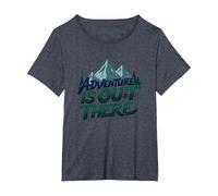 L'Aventure, C'est Le Camping en Montagne T-Shirt, Femme Grandes Tailles, Bleu Chiné, 2X