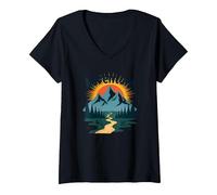 L'Aventure Vous Attend : Exploration en Plein air de Jackson Hole Mountain T-Shirt avec Col en V, Femme, Noir, L