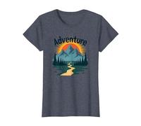 L'Aventure Vous Attend : Exploration en Plein air de Jackson Hole Mountain T-Shirt, Femme, Bleu Chiné, XL
