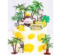 LaVenty 11 PCS Monkey Cake Decoration Monkey Cake Topper Monkey Birthday Deco Gâteau à la banane Gâteau à la noix de coco Décorations pour gâteaux Safari