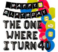 LaVenty 14 PCS The One Where I Turn 40 Banner Ballons Thème Amis 40 Bannière d'Anniversaire Backdrop Cake Topper pour cadeau d'anniversaire Party Supplies