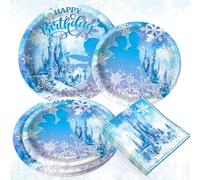 LaVenty accessoires fête anniversaire glacé flocons neige assiettes serviettes vaisselle jetable décoration hiver enchanté