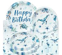 LaVenty Assiettes et serviettes de table Bleu océan Décorations sous la mer Animaux marins Plage Summer Birthday Party Supplies