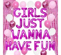 LaVenty Ballons décoratifs « Girls Just Wanna Have Fun » - Décoration de fête Mean Girl - Bannière de fête - Pyjama, soirée pyjama, soirée pyjama pour filles