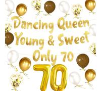 LaVenty Dancing Queen Young & Sweet Only 70 Bannière dorée à paillettes pour 70e anniversaire Décorations dorées