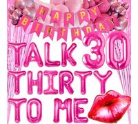 LaVenty décoration anniversaire trente ans ballons roses talk thirty to me bannière fête dirty 30 pour elle thème trentaine années celebration déco rose ambiance amusante