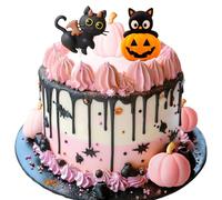 LaVenty Décoration de gâteau d'Halloween en forme de chat noir - Citrouilles - Décoration de gâteau d'anniversaire effrayante pour Halloween, fête prénatale, fête prénatale